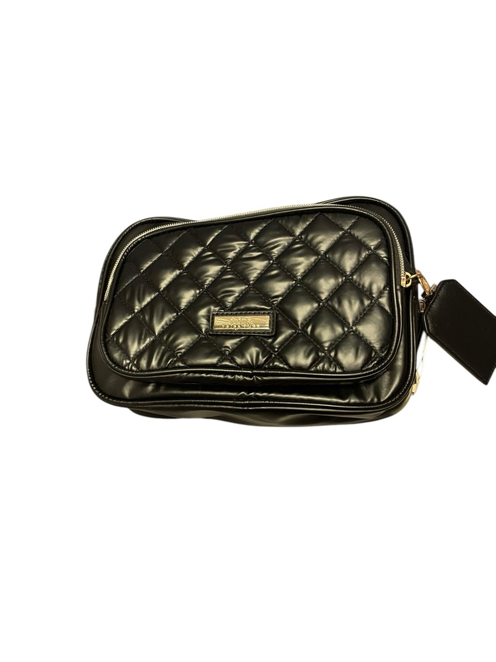 Trina Turk Black Quilted Cosmetics bag with Gold Accent